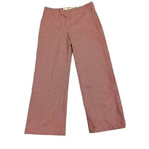 Dema wide leg pants women's L red white pinstripe side zip button